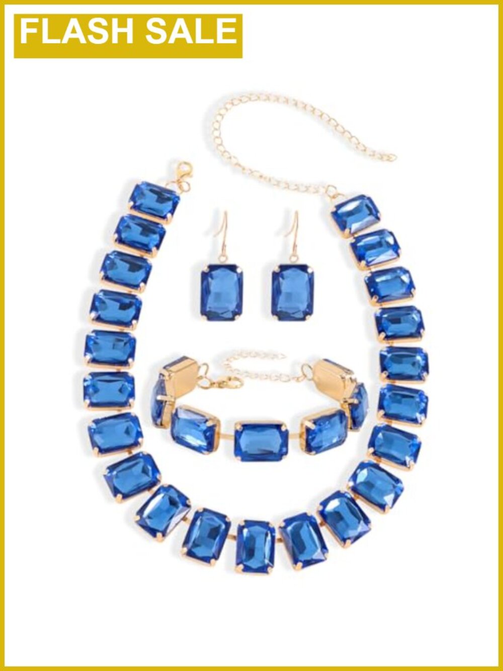 Faux Crystal Jewelry Set Necklace Bracelet Earrings Gold Plated Glass